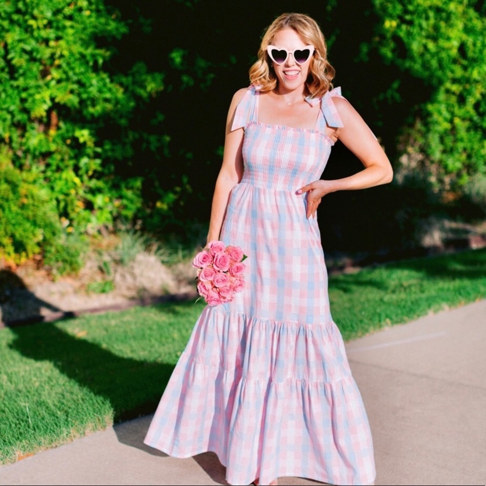 Pink and Blue Gingham Maxi Dress